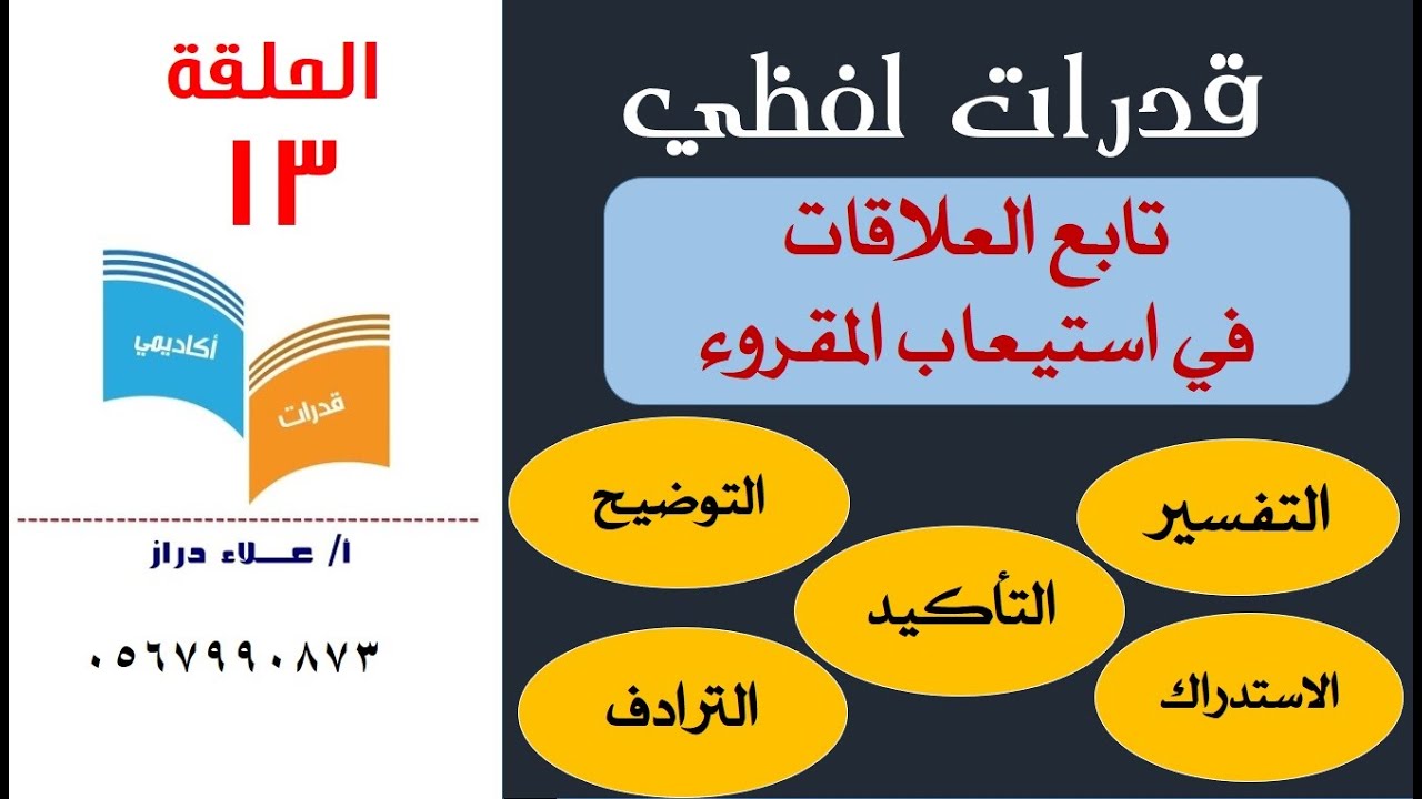 علاقات استيعاب المقروء#قدرات لفظي# التفسير والتوضيح والاستدراك والتأكيد والترادف# أ/علاء دراز#