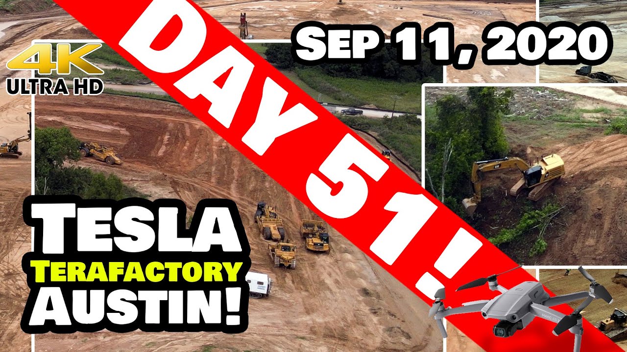 Tesla Gigafactory Austin 4K  Day 51 -9/11/20 - Tesla Terafactory Austin Texas BACK TO WORK!