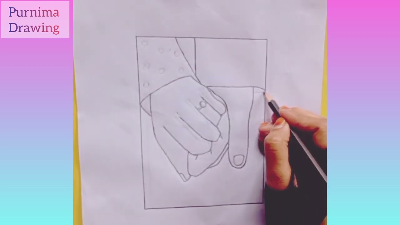 Romantic couple holding hands drawing - easy way to draw cute couple holding hand / Love drawing / 