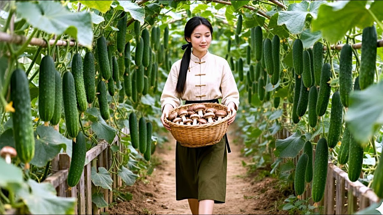XiaoHua Grows & Harvests Cucumbers For a Family Meal 🥒 One Fruit to Table