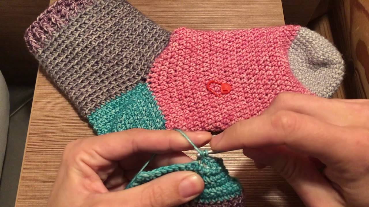 sokken haak uitdaging deel 3: hiel haken, tutorial sokken haken, boemeranghiel haken