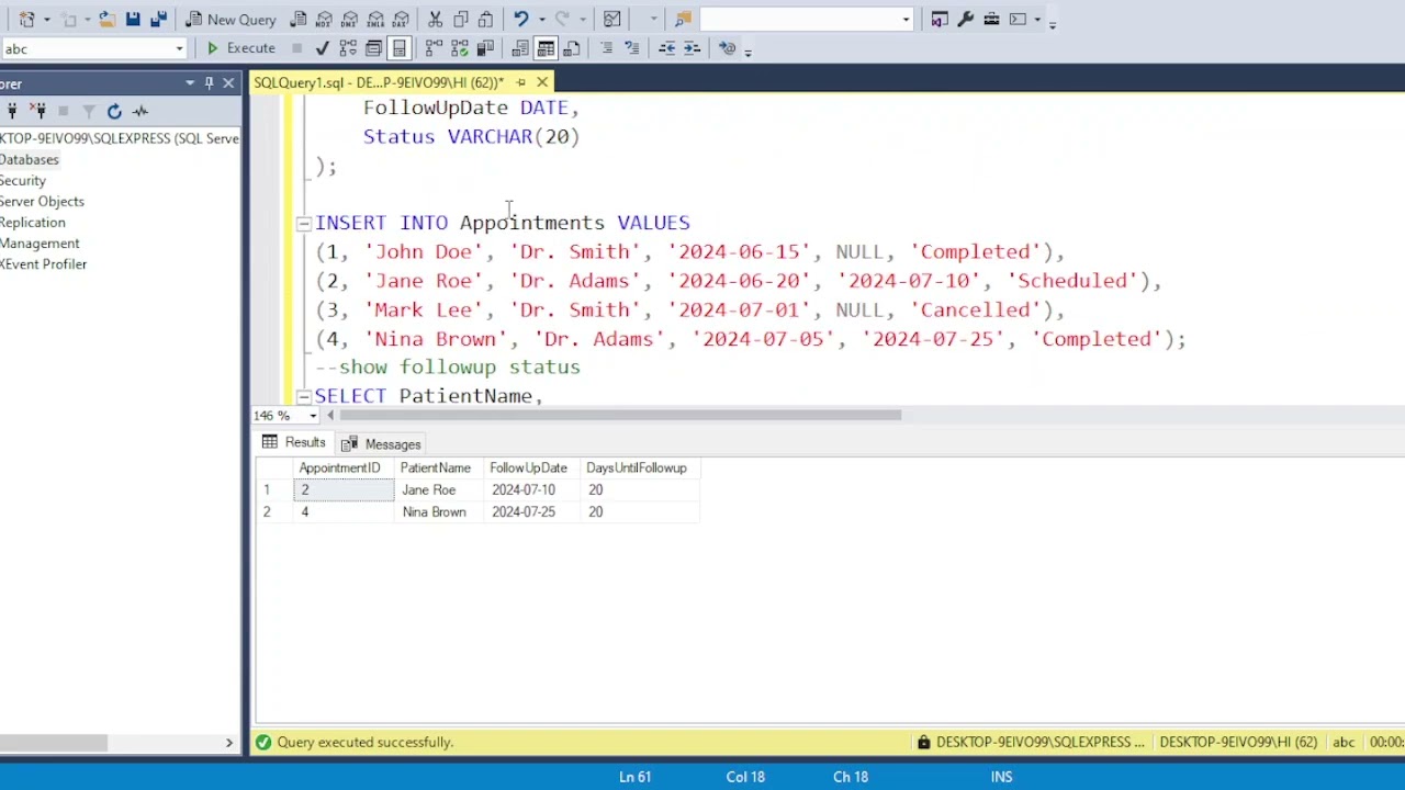 Doctor Appointments in SQL Server: Handle NULLs, Track Follow-Ups & Catch Edge Cases!