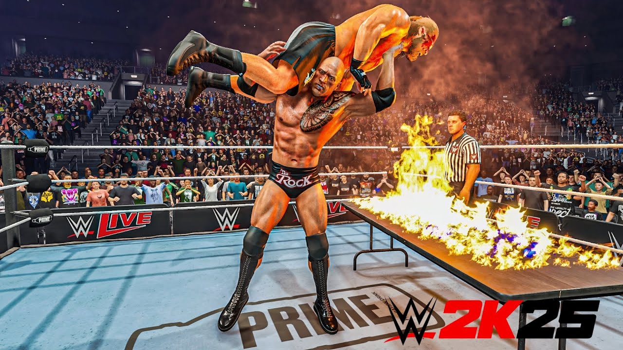 WWE 2K25 Рок против Брока Леснара. Полный матч на WWE Live