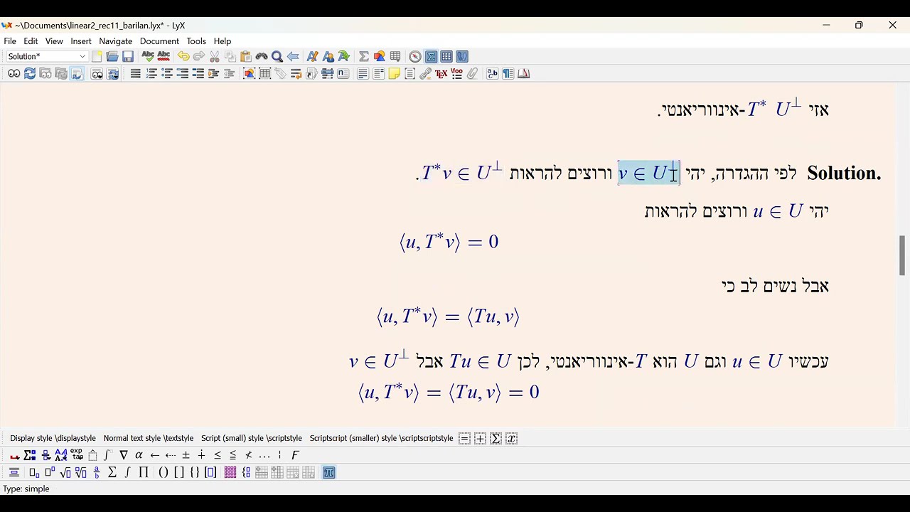 אלגברה לינארית 2 - תרגול 10 (אופרטורים לינאריים והאופרטור הצמוד)