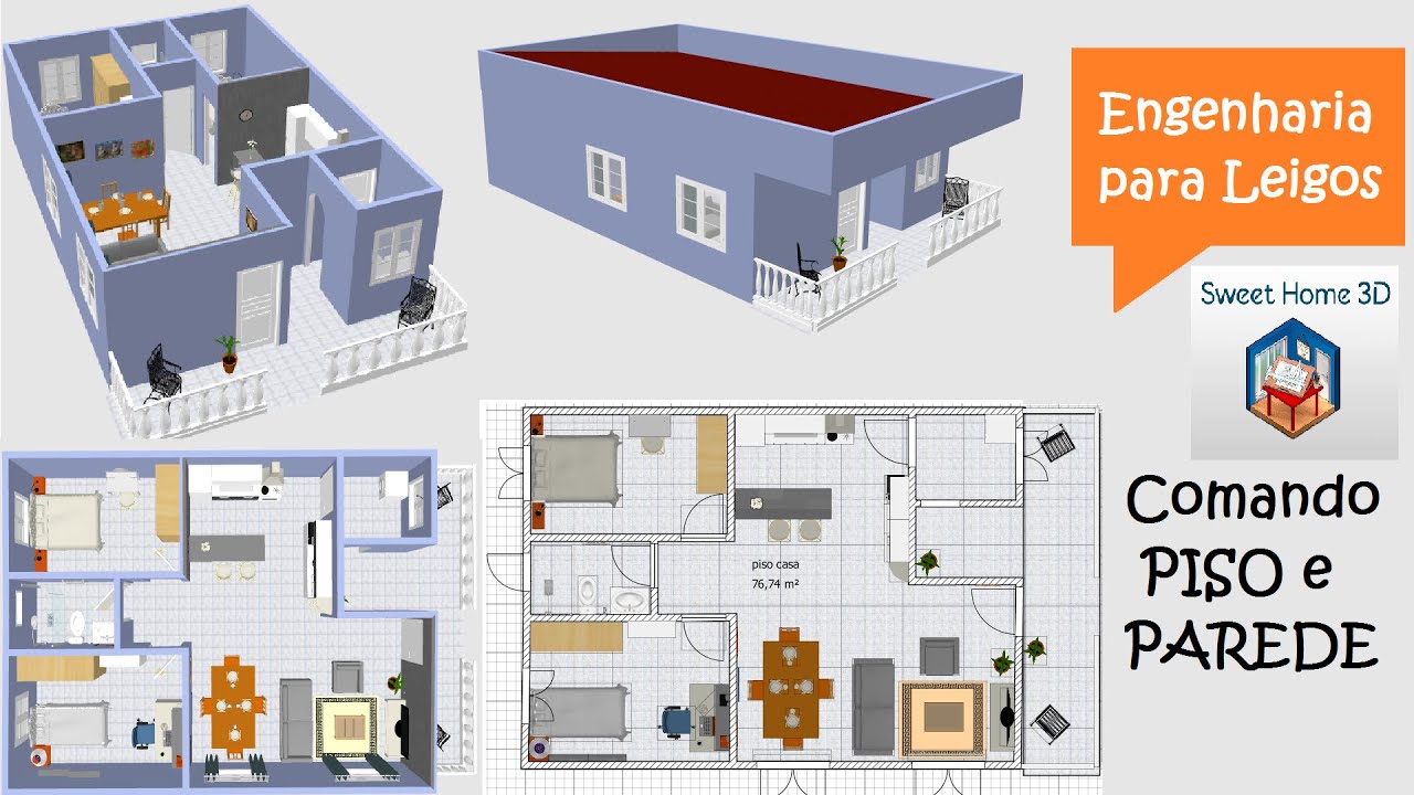 Sweet Home 3D- modelando sua casa em 3D- Comando Parede e Piso