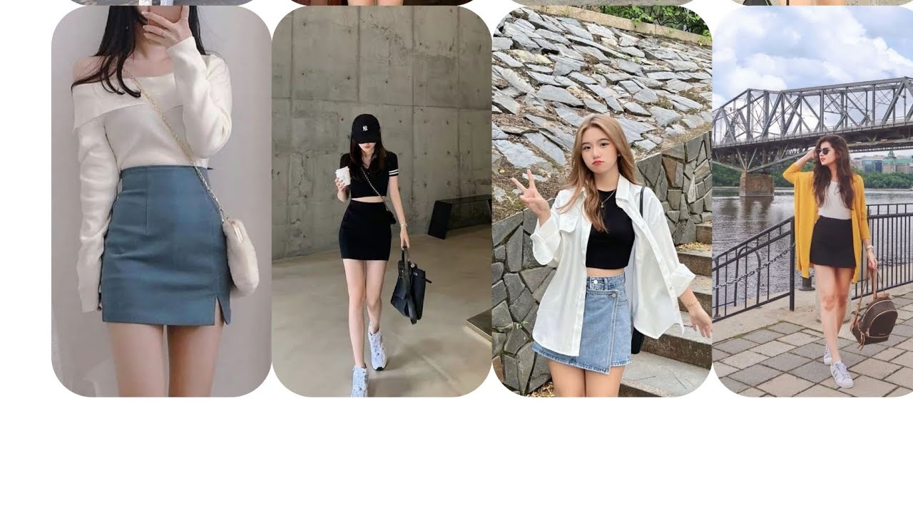 Korean Girls crop top and short skirt outfits korean style#Be model style