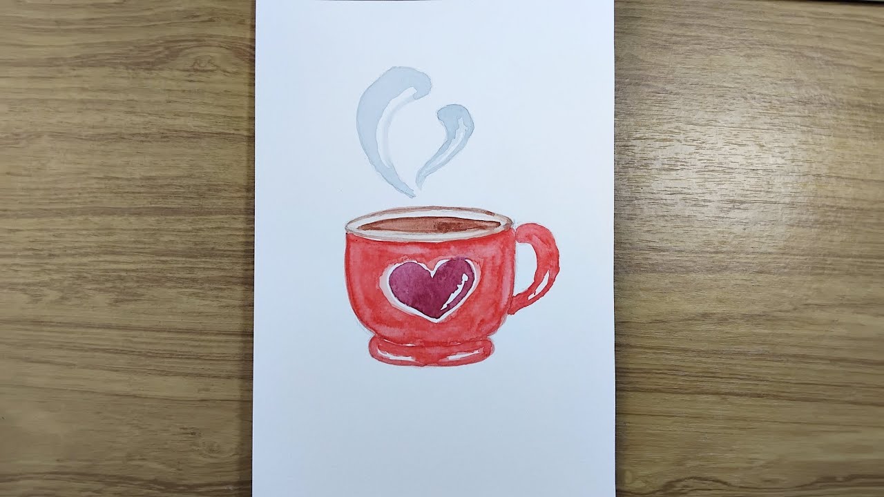 Simple a cup of coffee painting with watercolor 