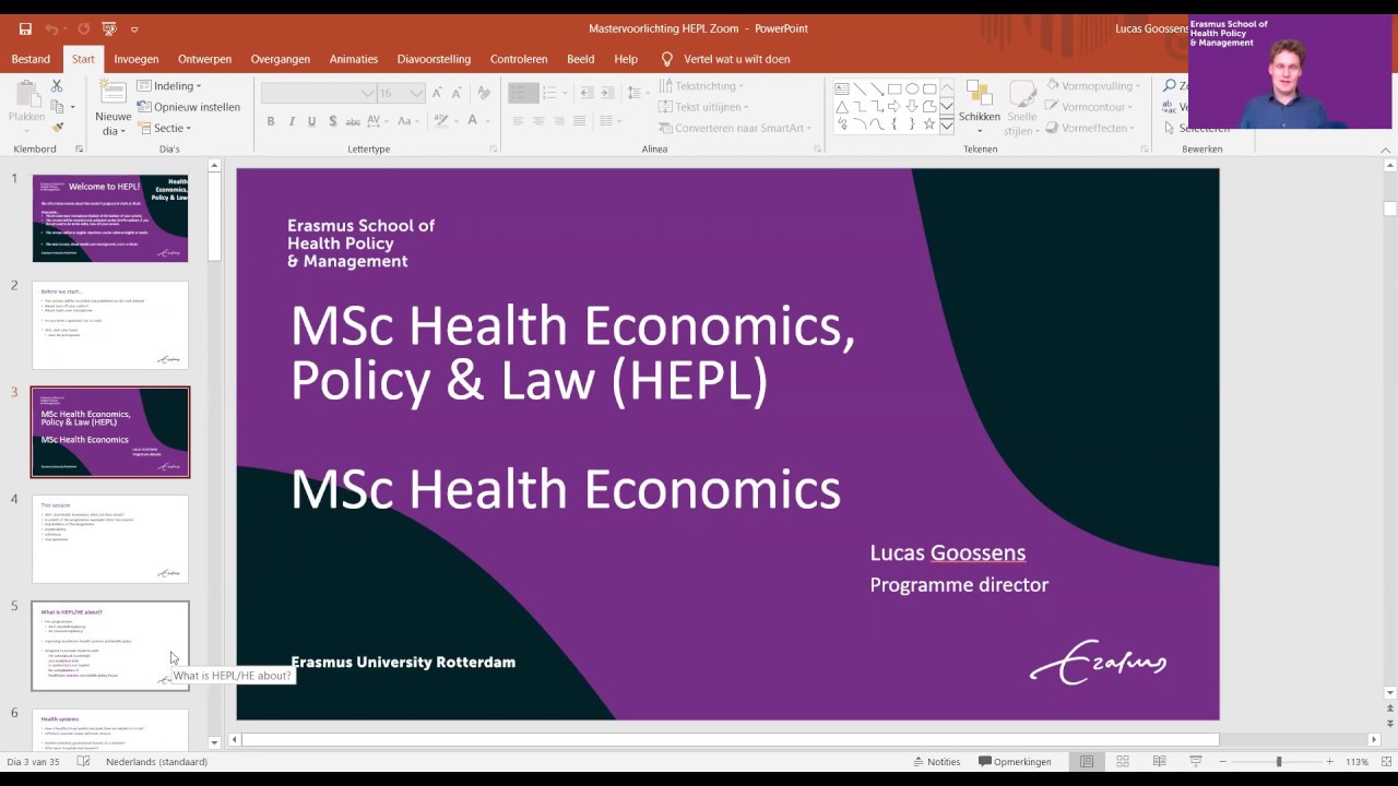 Online information session on the Master Health Economics, Policy & Law (HEPL)