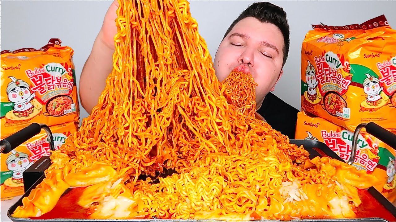 CHEESY NUCLEAR FIRE NOODLES WITH CREAMY COCONUT CURRY • Mukbang & Recipe