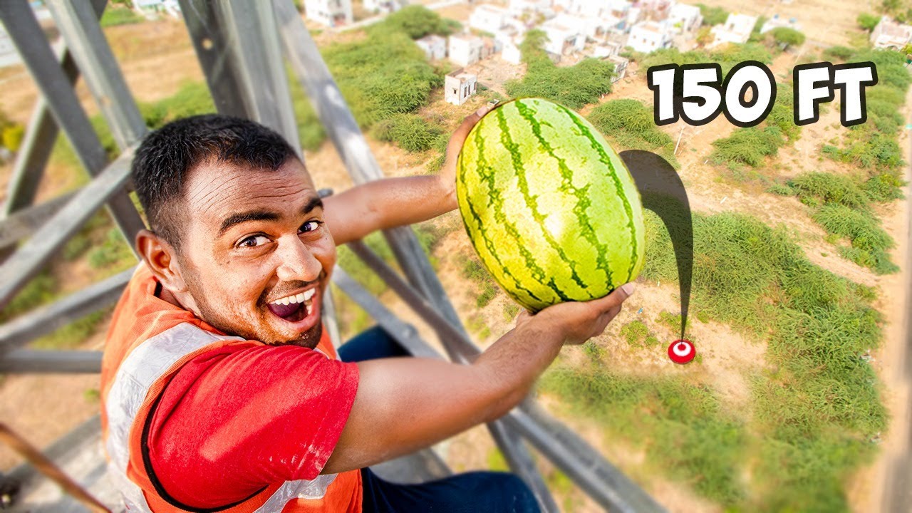 Watermelon Survives 150 ft Drop Test, How? 150அடி உயரத்திலிருந்து போட்டும் தர்பூசணி உடையலையா?