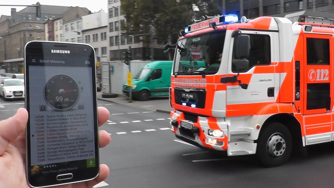 [SCHALLPEGELMESSUNG] (BULLHORN + PRESSLUFT + EHORN) HLF 1 BF Frankfurt/Main BLW 2 (HD)
