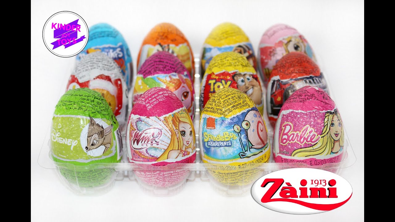 12 Сюрпризов!  Шоколадные яйца с игрушками из разных серий, от Zaini (Заини). Клуб Винкс, Барби и др