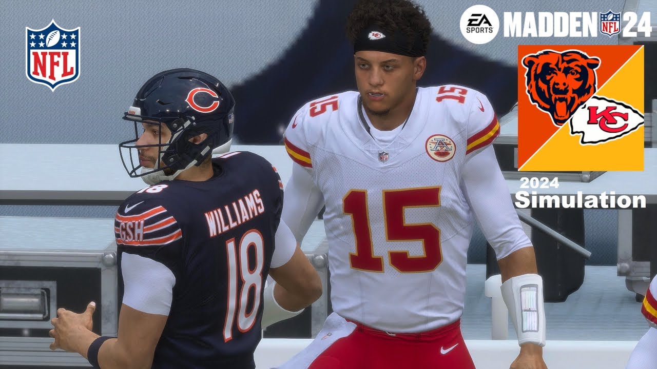 Madden 24 Bears vs Chiefs Sim 2024-2025 Full 15 Minute Quarters (Madden 25 Roster) Game Play