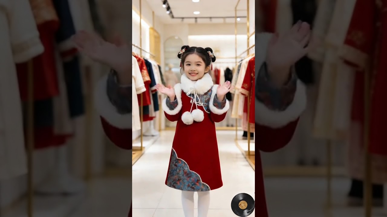Cute Kids Red Hanfu - Winter Tang Style, Thickened Cheongsam Dress