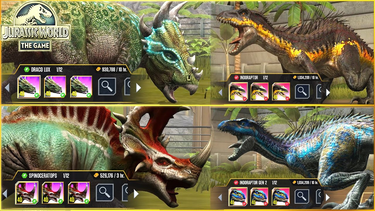 DRACO LUX x SPINOCERATOPS VS INDORAPTOR X3 MAX LEVEL 40 | Jurassic World The Game