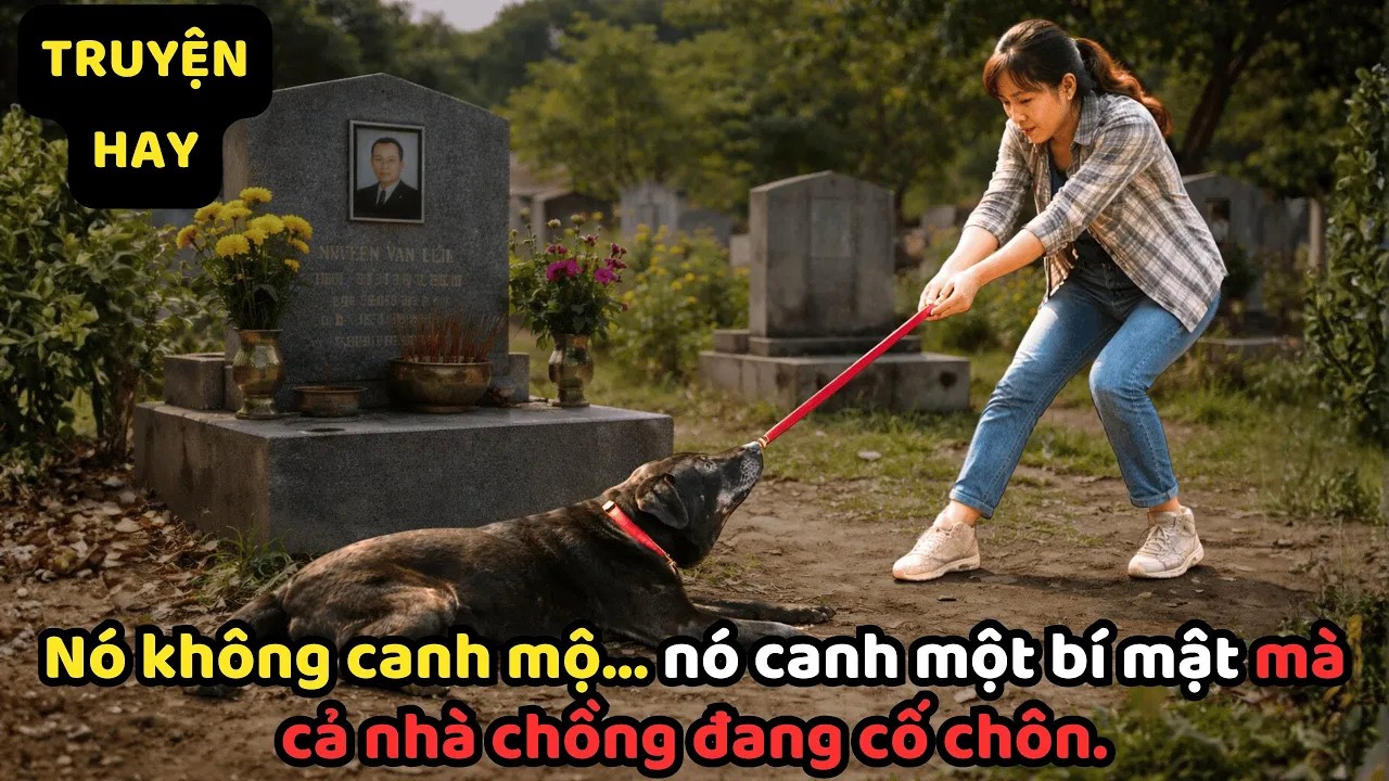 CON CHÓ ĐEN nằm lỳ ở ngôi mộ BỐ CHỒNG, CON DÂU tới cũng không dời đi
