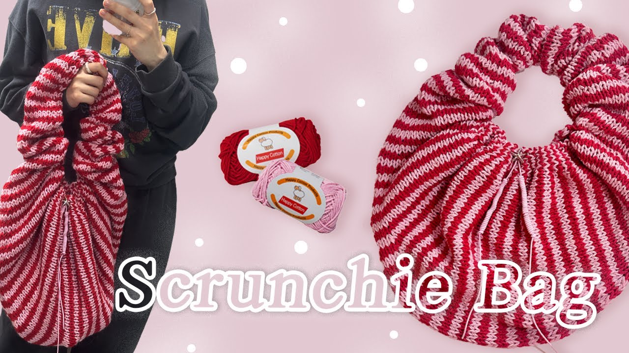 [뜨개브이로그] 고양이랑 스크런치백 뜨기, scrunchiebag, feat. 해피코튼