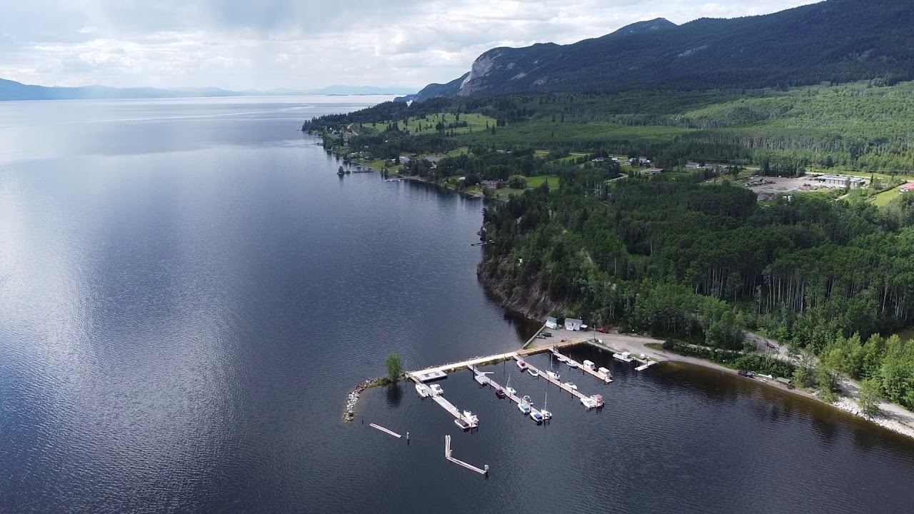 Bird-eye view over Fort St. James and Stuart Lake in the summer