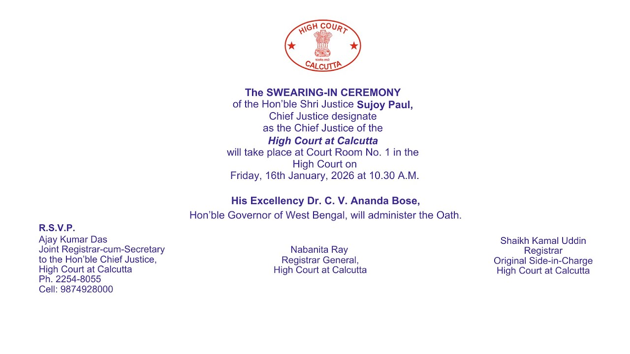 SWEARING-IN CEREMONY of Hon’ble Justice Sujoy Paul,as the Chief Justice of High Court at Calcutta
