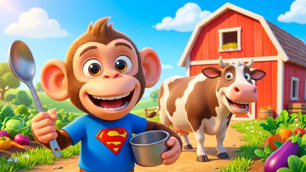 🌟🐒 Little Monkey Becomes a Farm Hero: Saving the Cow and Cooking 🍲