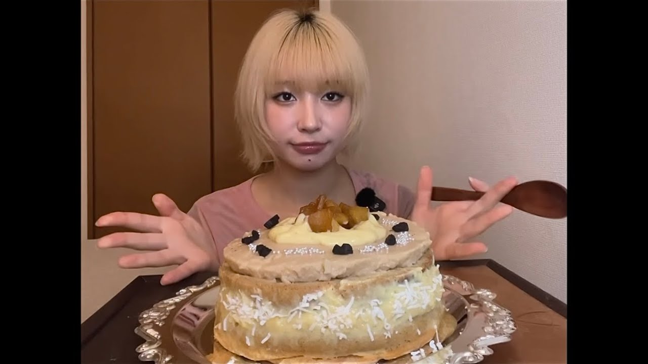 【カスタードアップルケーキ】ASMR I Mukbang 🍎