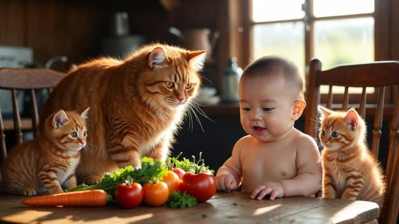 Mother Cat’s Farm & Kitchen Life 🐱🌾 | Cute Kittens & Baby Boy Daily Routine|