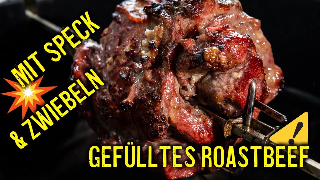 🍖 Roastbeef mit Speck & Zwiebeln! / 🔥 Roastbeef am Stück vom Drehspieß grillen !