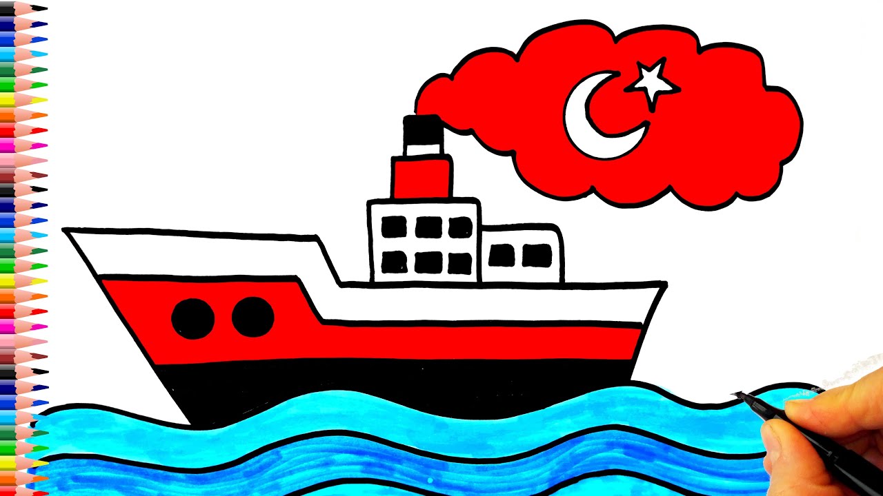 19 Mayıs Resmi Çizimi - Vapur Çizimi - Bandırma Vapuru Çizimi - 19 Mayıs Resmi Nasıl Çizilir?
