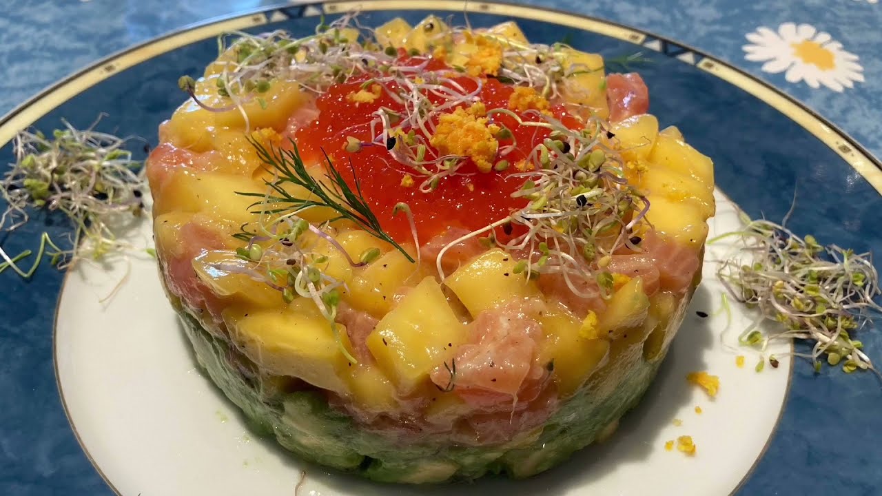 Tartar De Salmón. Fácil tartar de Salmon con Aguacate y Mango. salmon, avocado and mango tartare