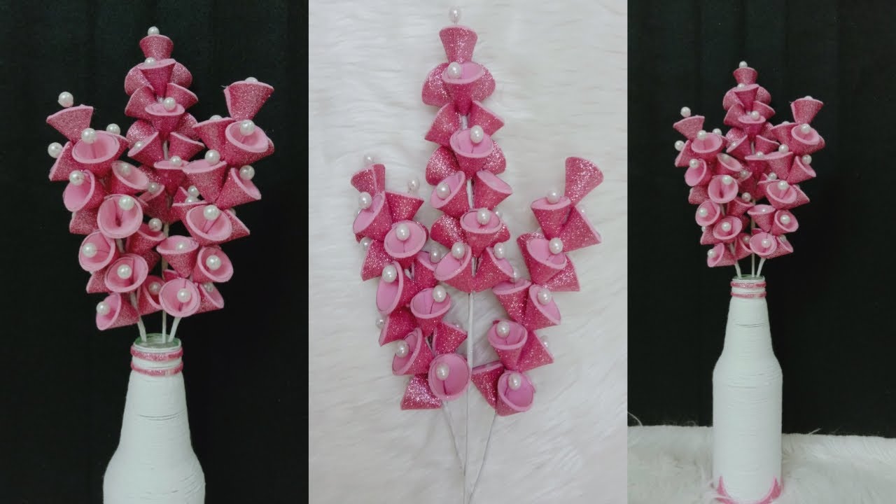 Цветы из пенопласта своими руками и вазы из стеклянных бутылок || Pearl Glitter Foam Цветы и ваза