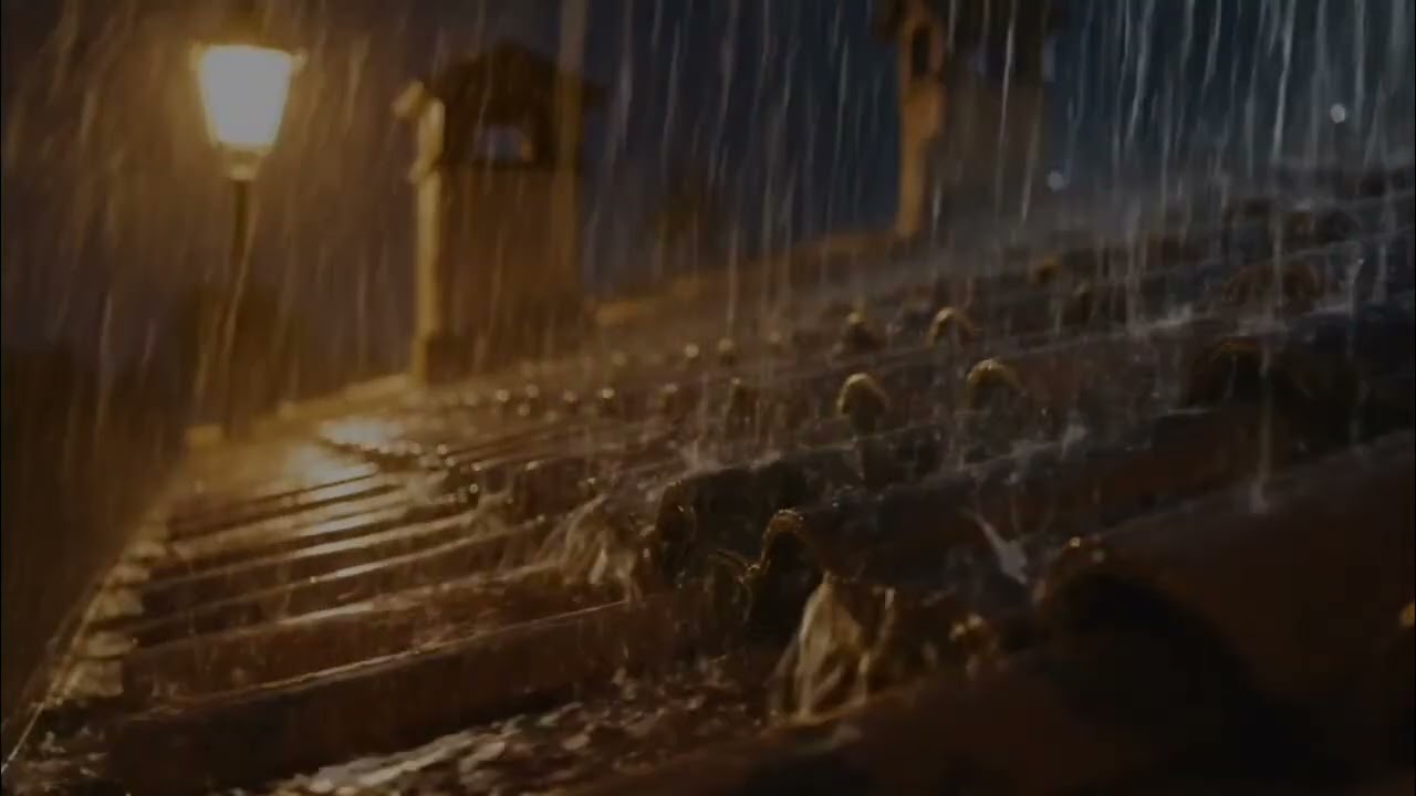 Goodbye insomnia with heavy rain and thunder roaring on the roof tiles in the residential area