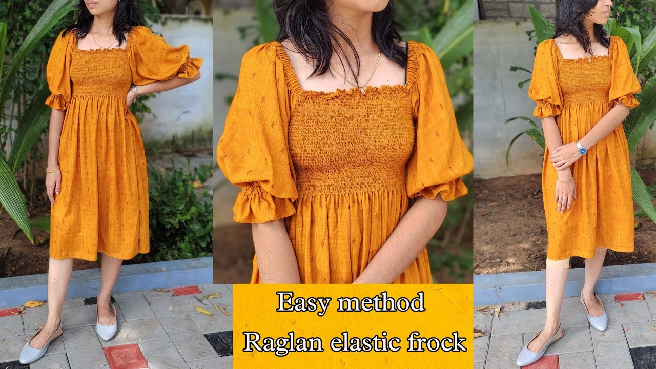 Latest frock design for girls cutting  and stitching / elastic neck / Elastic dress / Raglan sleeve