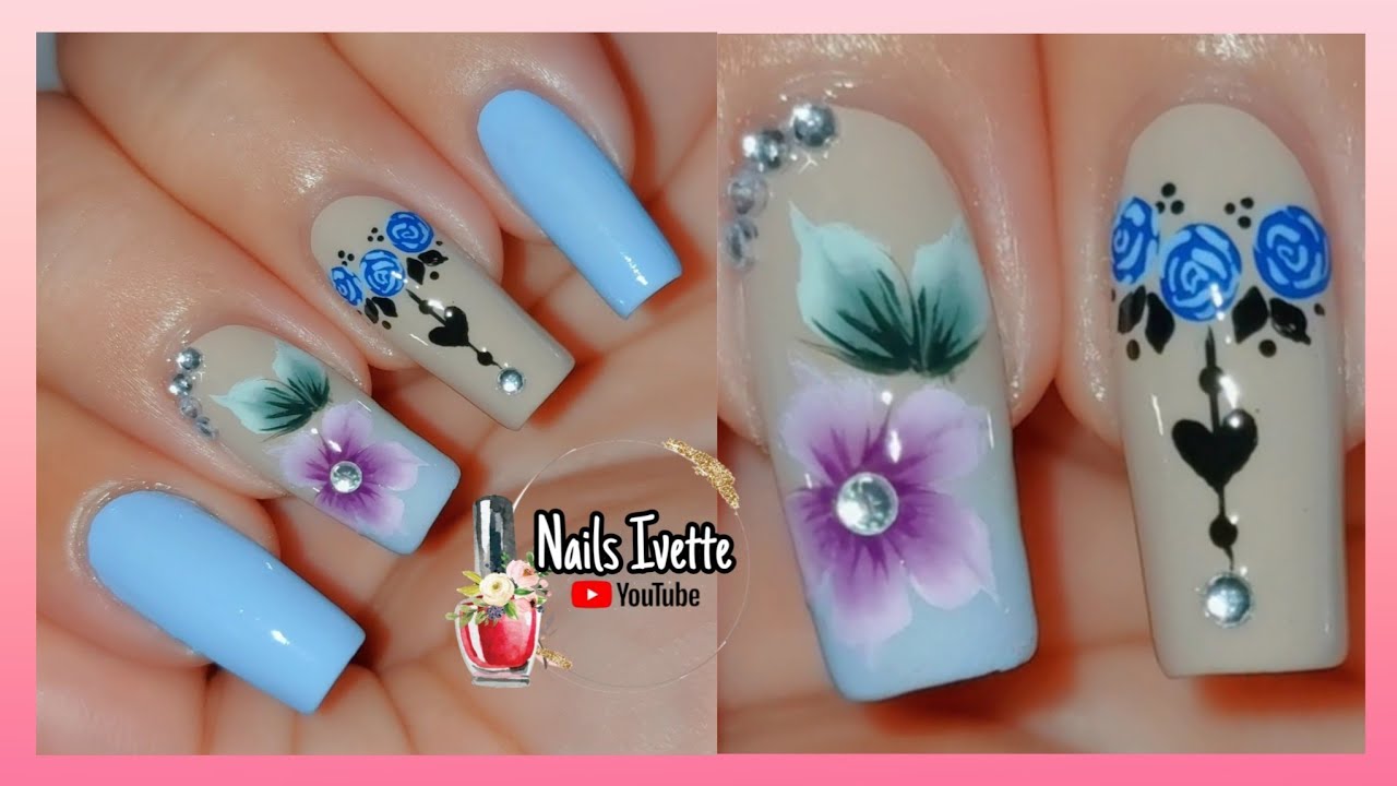 Diseño de uñas one stroke y mano alzada/tutoriales de uñas básicos y fácil gratis/decoración de uñas