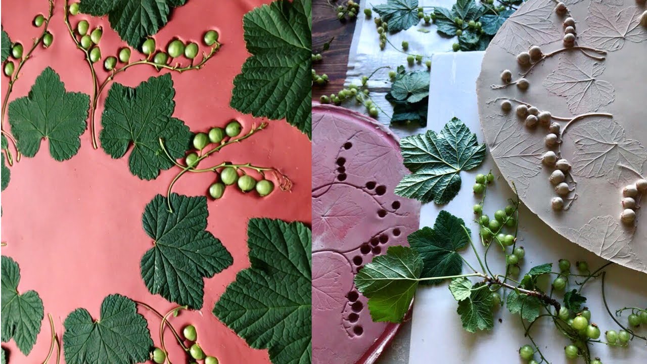Imprints of Plants/Tutorial/Отпечатки растений/Гипс/Мастер-класс/СМОРОДИНА