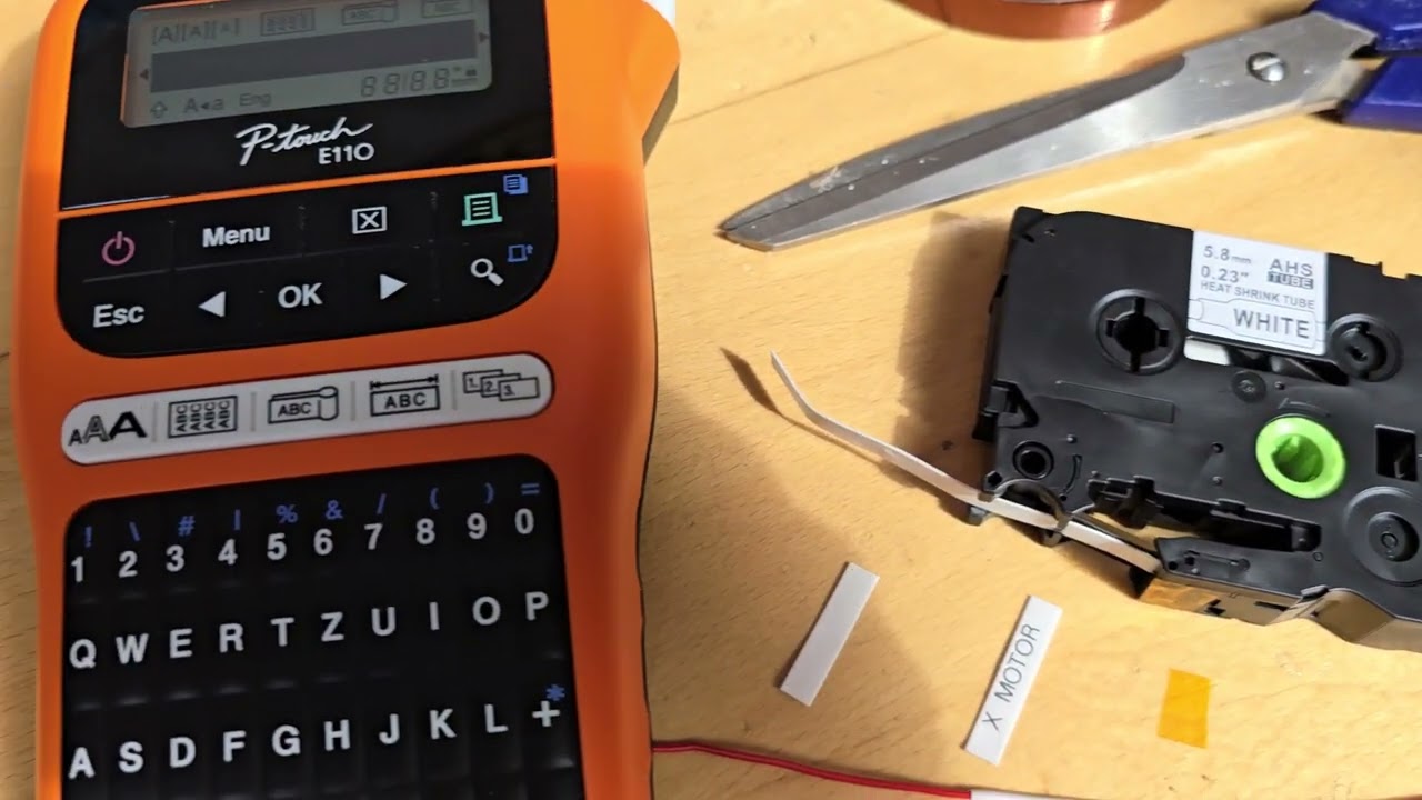 Using Voltlog's simple hack for printing 5.8mm heat shrink tape on my lower end Brother PT E110