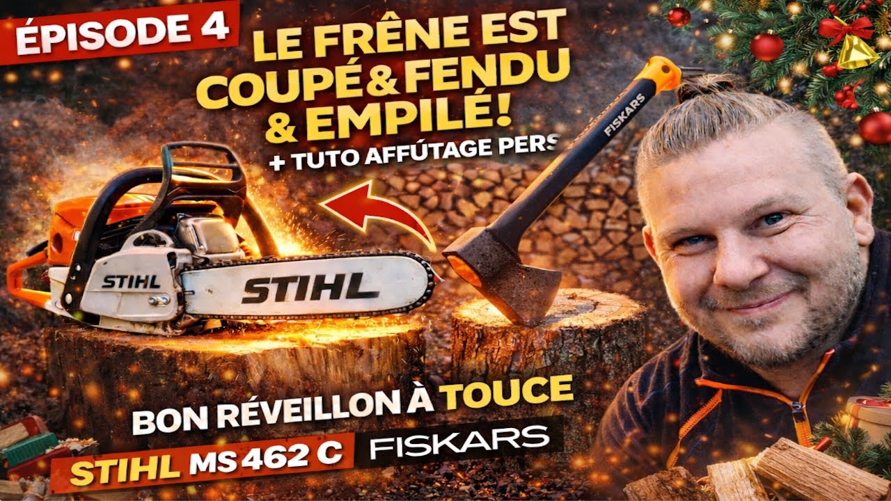 🔥Affouage 2025/2026 🔥//🎄Coupe, fendage et empilage du frêne🎄 //+ tuto affûtage perso//stihl ms462 c