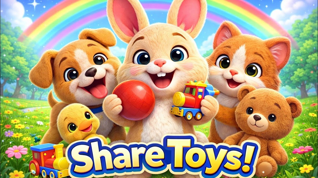 👉 Bunny & Friends Share Toys 🤝 | Kids Learning Poem