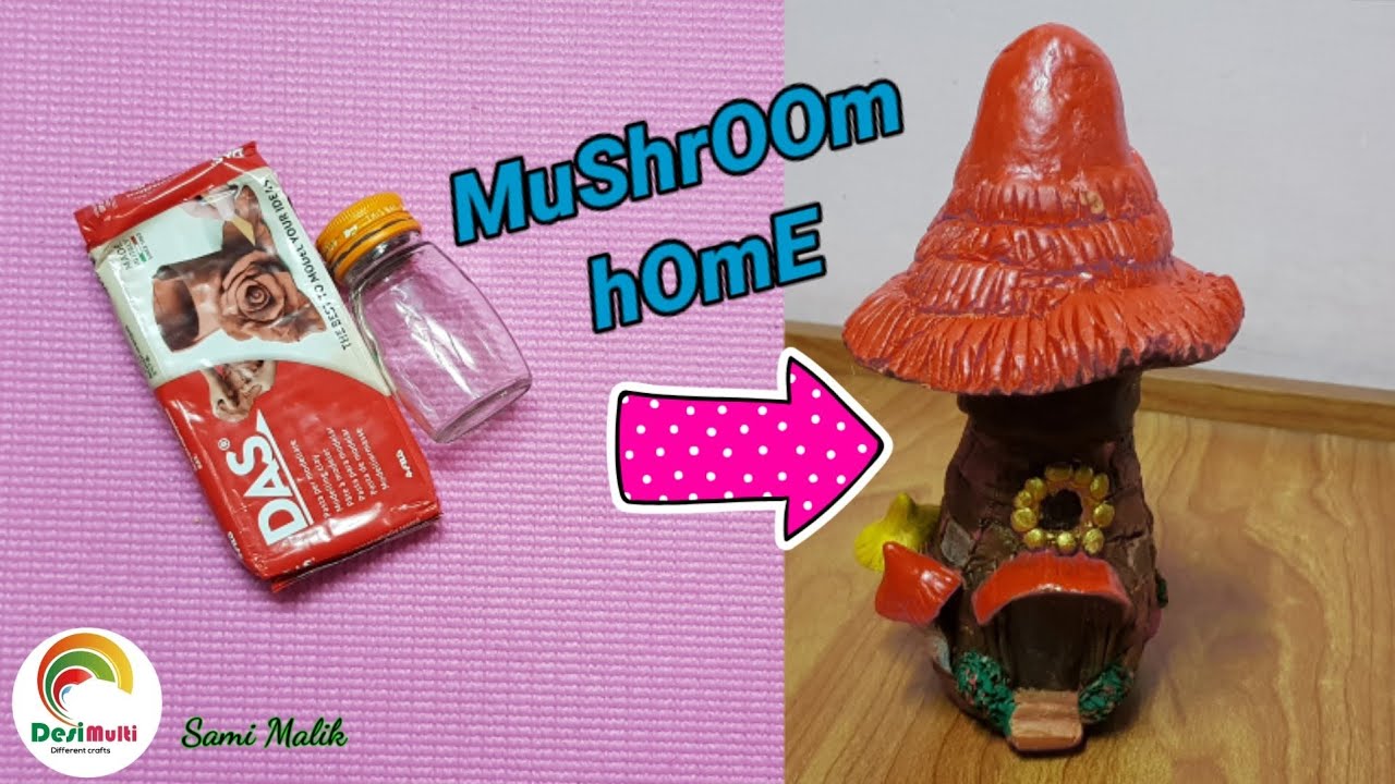 DIY smurfs mushroom home jar//Tutorial fairy home//small fairy house
