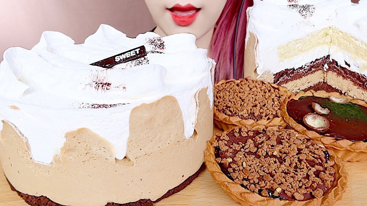 ASMR COFFEE CREAM CAKE, CHOCOLATE TART MUKBANG 아인슈페너 케이크, 초코타르트 먹방 eating sounds