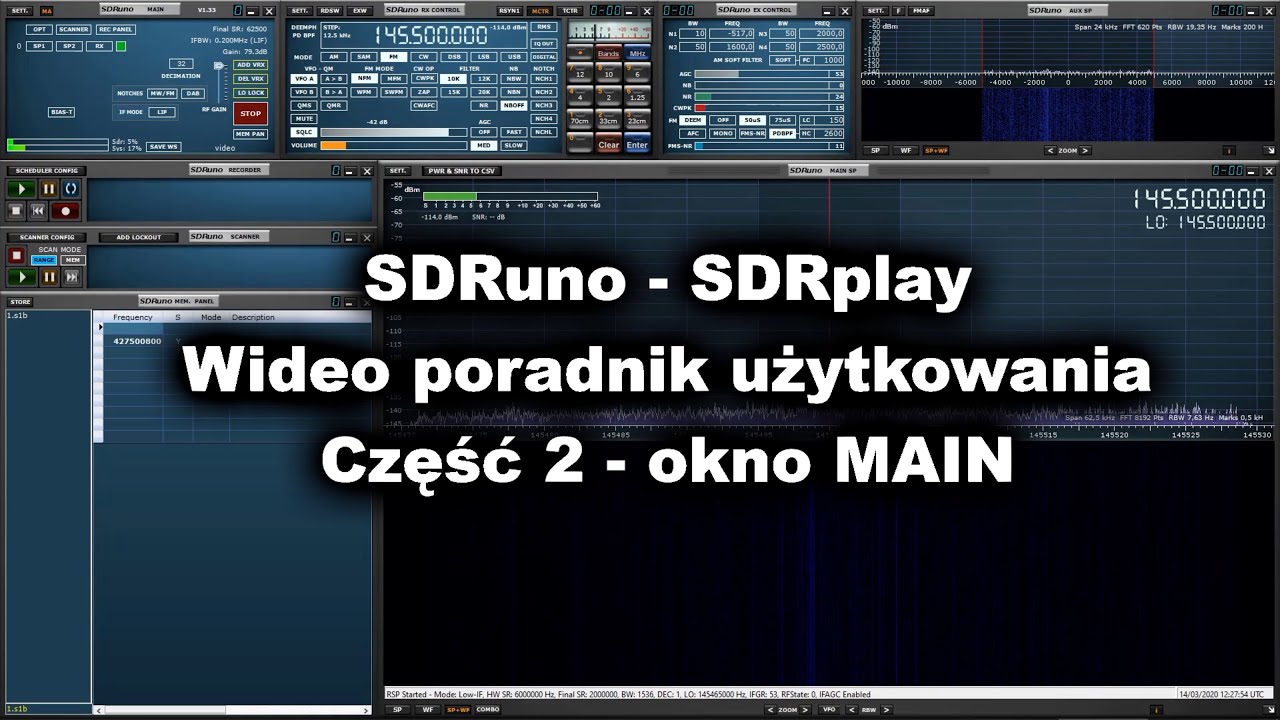 Wideo poradnik użytkownika SDRuno SDRplay Część 2 - okno MAIN