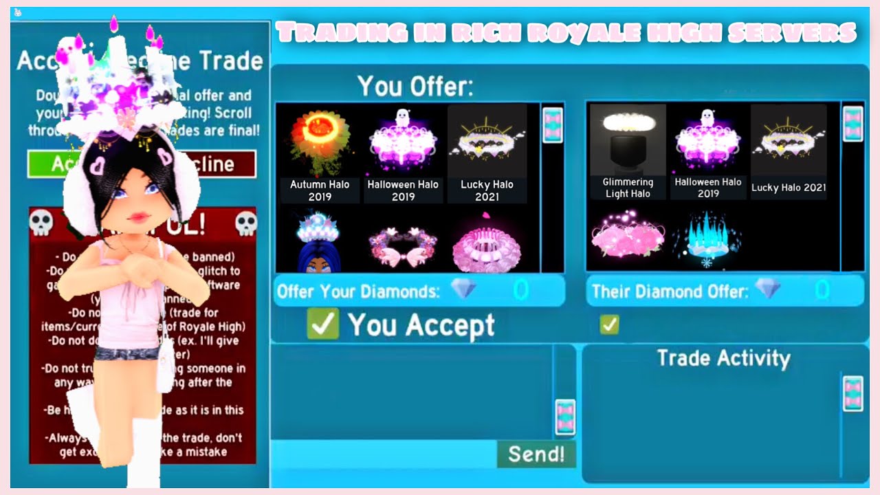 Trading in rich royale high servers + getting lots of halos (Royale High Roblox)