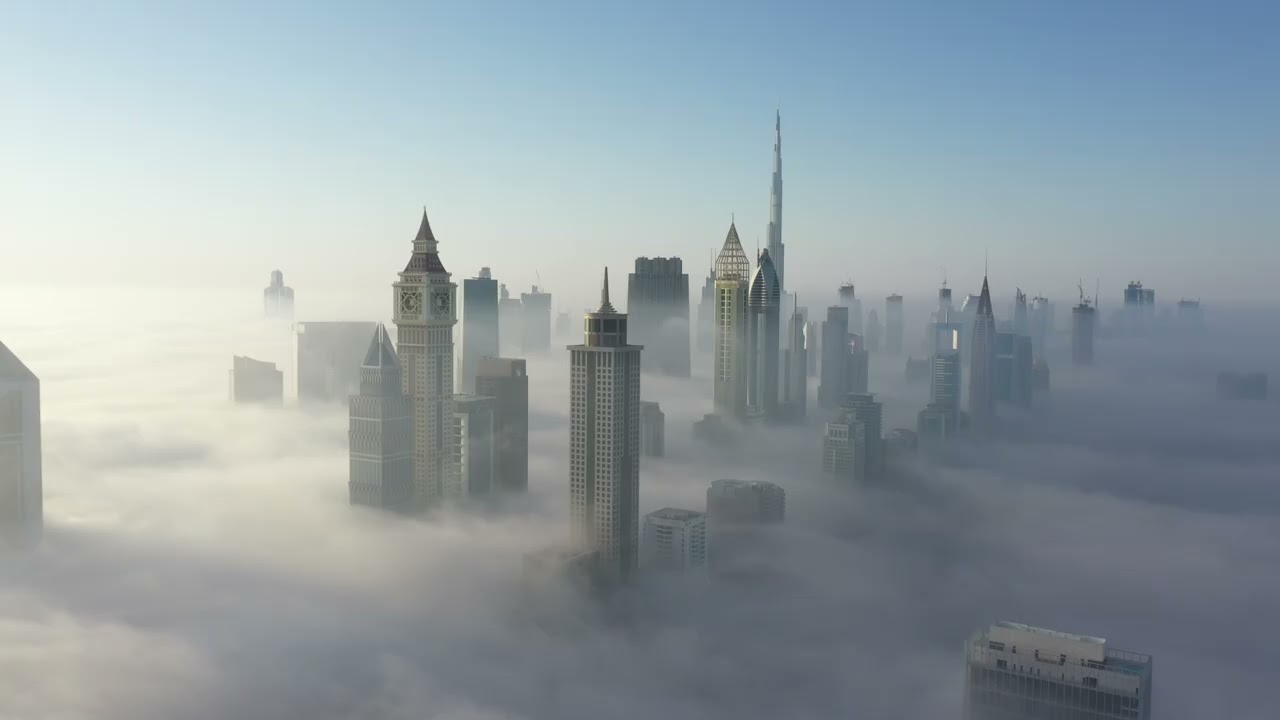 Dubai City Under a Cloud of Heavy Fog | RFV - No Copyright