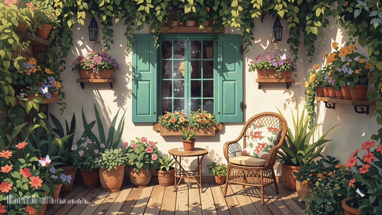 Sunny Garden Patio + Peaceful Lofi Vibe 🌿☀️ Lofi Beats for Studying, Working, Reading, and Relaxing