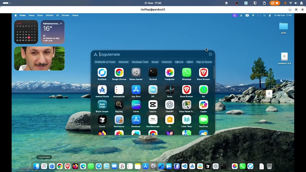 MacOS / iPhone / iPad Ekranını RustDesk Kullanarak Pardus ETAP 23 Yüklü Akıllı Tahtaya Yansıtma