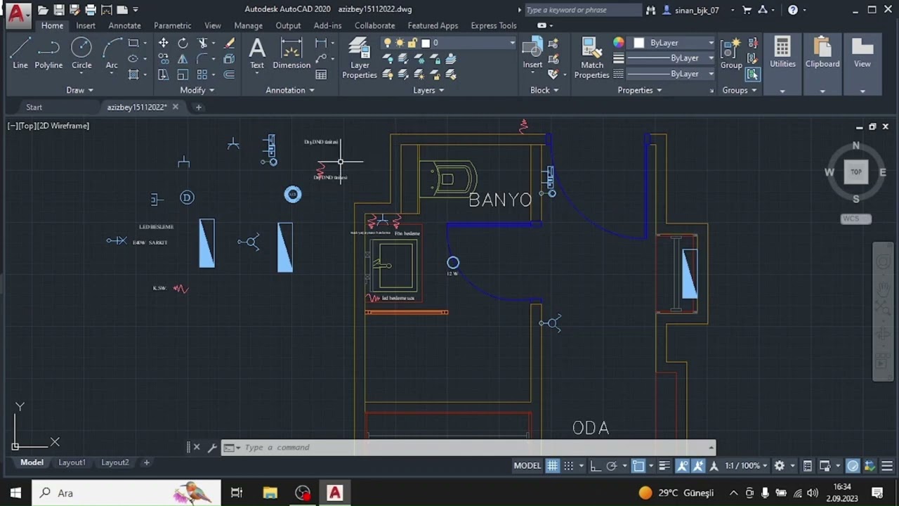 Autocad Otel Odası Elektrik Proje Çizimi