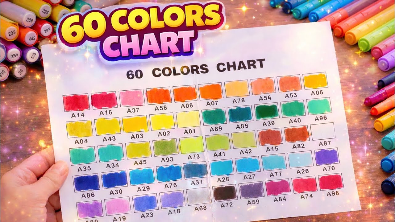 60 Colors Chart ✏️ | Marker Color Swatches & Color Test