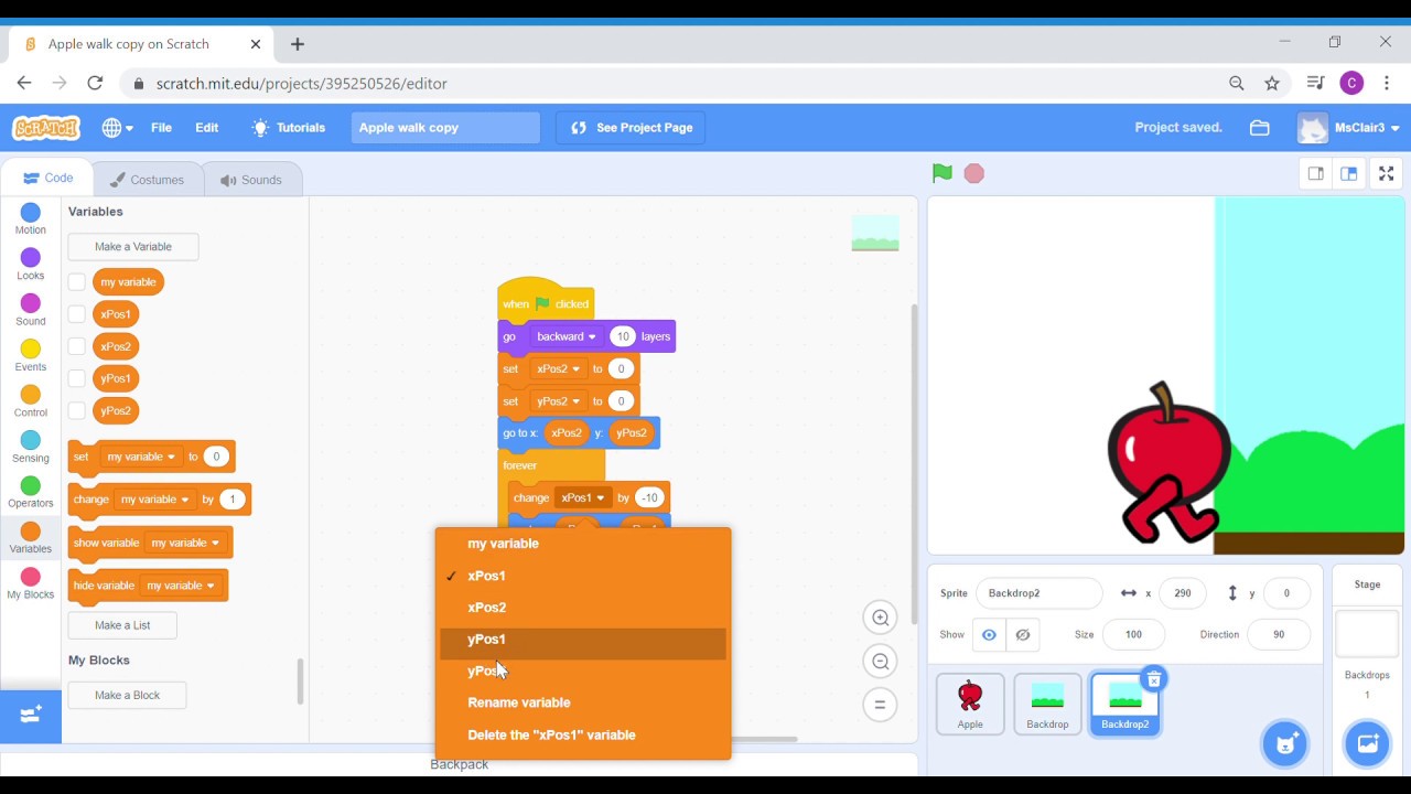 Create a backdrop that scrolls horizontally on Scratch