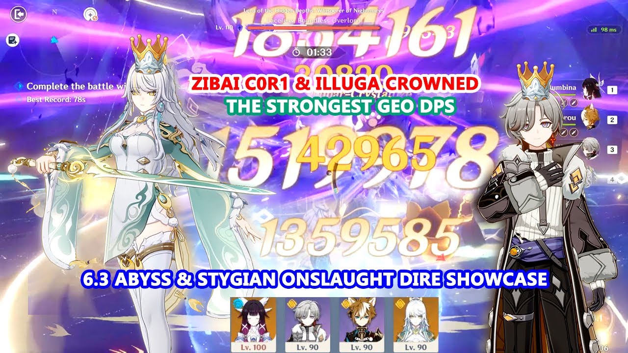 Zibai C0R1 & Illuga Crowned : 6.3 Abyss & Stygian Onslaught Dire Showcase | The Strongest Geo DPS