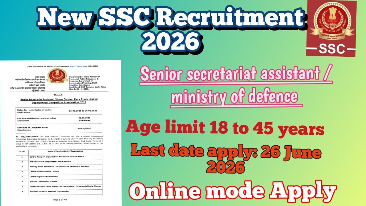 New SSC Recruitment 2026 // Senior Secretariat Assistant // Advertisement Information