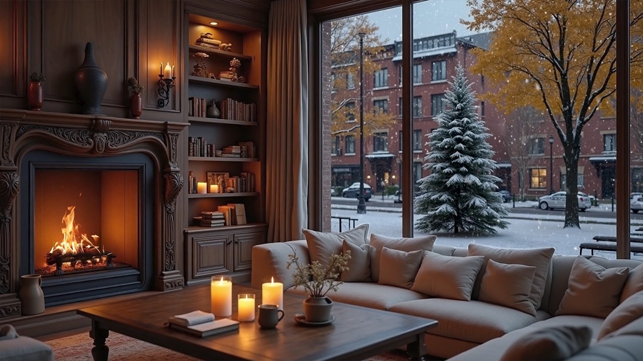 Cozy Snowy Coffee Shop Jazz Ambience for Stress Relief and Calm Working Sessions